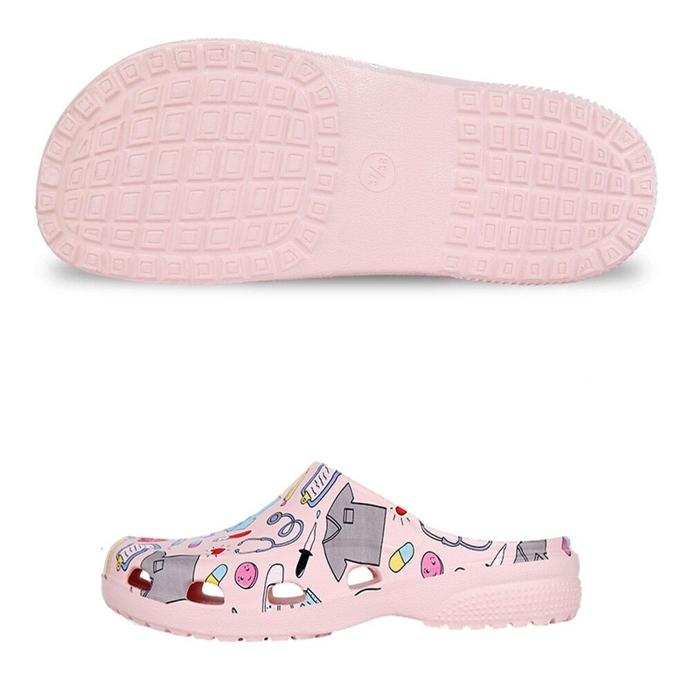 Sabots Crocs rose à motifs - Chaussures Infirmières fantaisie