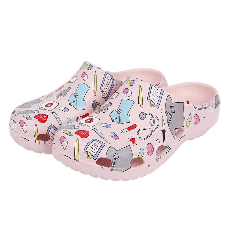Sabots Crocs rose à motifs - Chaussures Infirmières fantaisie