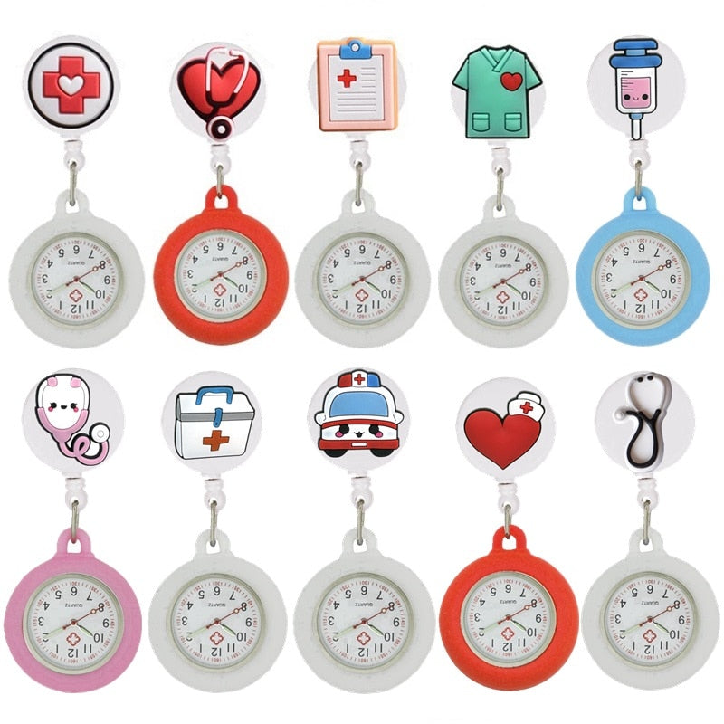 Montre infirmière rétractable pour blouse - symboles médicaux