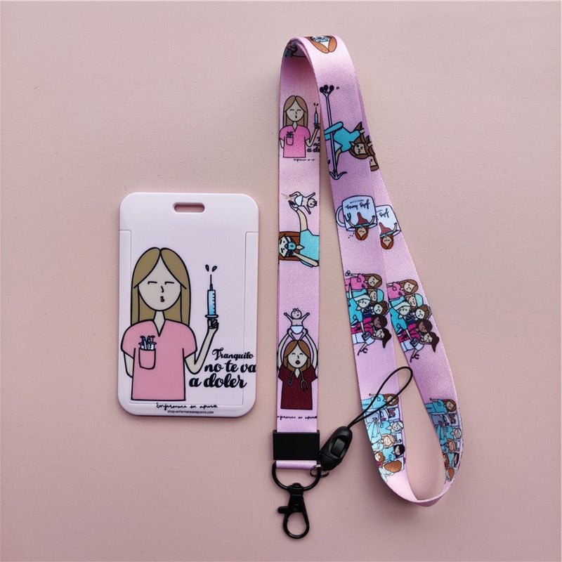 Porte-badge "illustration" infirmière avec tour de cou