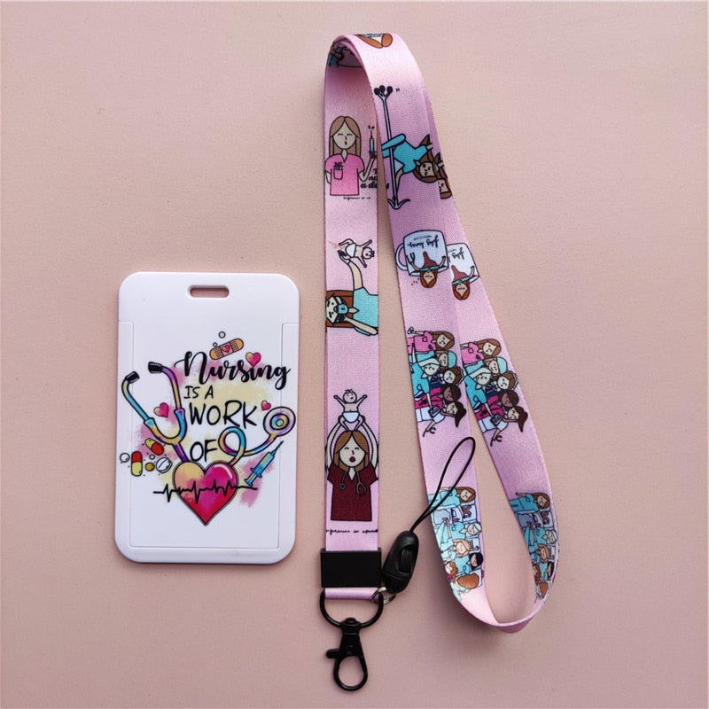 Porte-badge "illustration" infirmière avec tour de cou