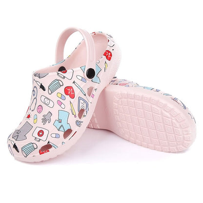 Sabots Crocs rose à motifs - Chaussures Infirmières fantaisie